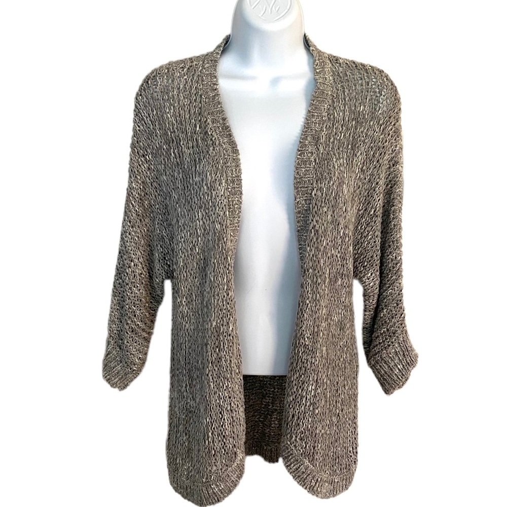 EILEEN FISHER Gray Open Front Knit Cardigan Sweater Size Small Layering Cotton